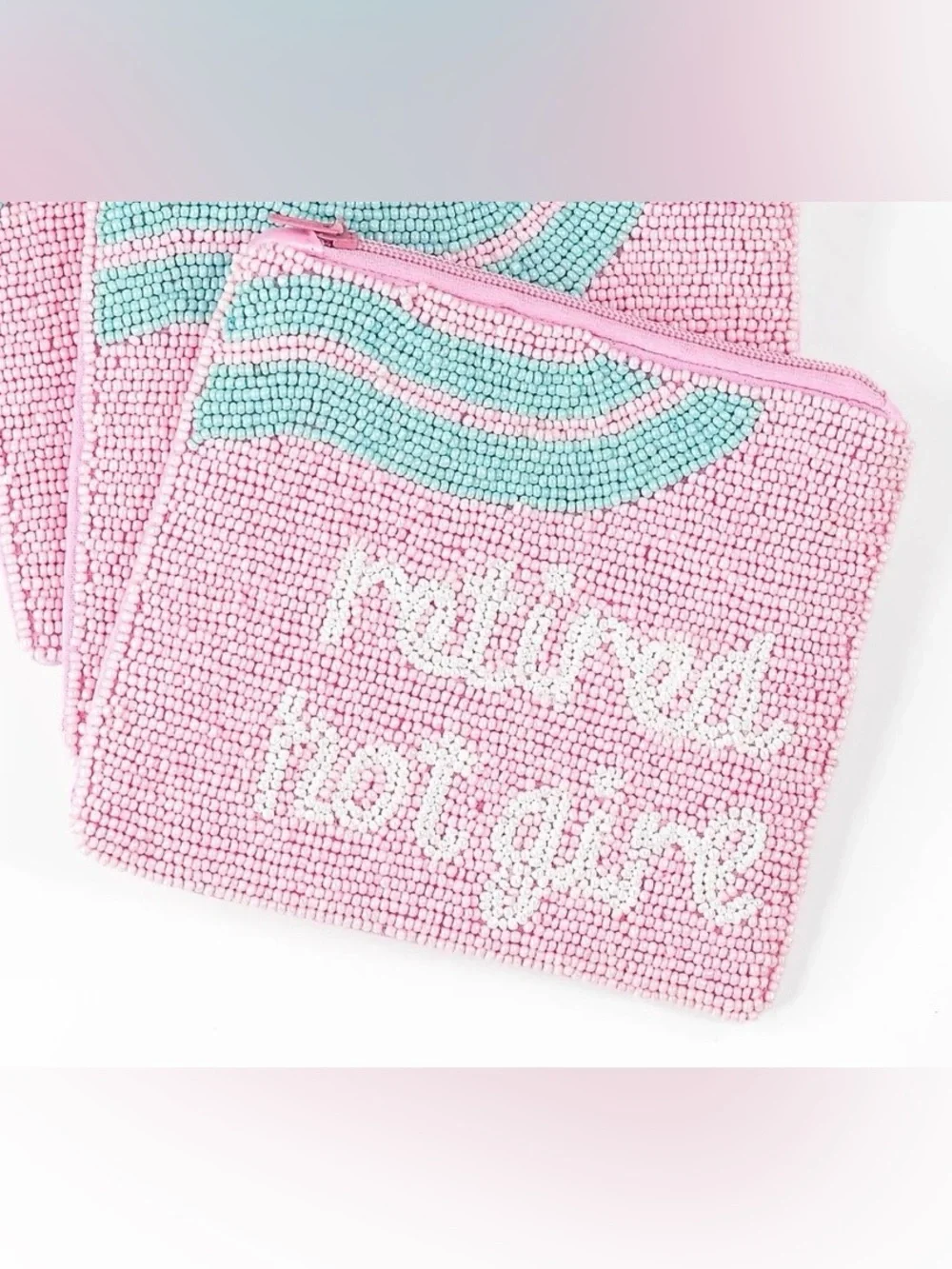 Retired Hot Girl Beaded Change Purse zipper pouch Pink Seed Beads New With Tags